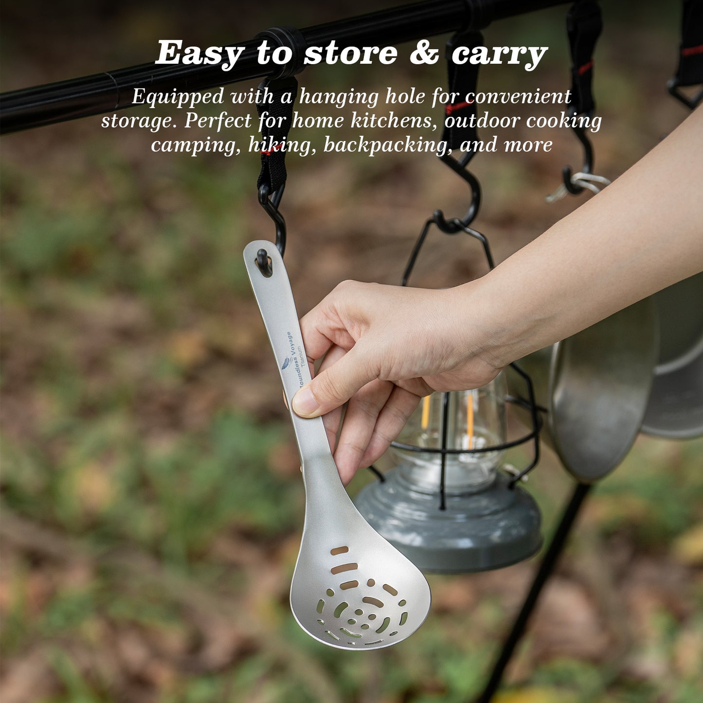 Boundless Voyage Ultralight Titanium Soup Skimmer & Colander – Long Handle Portable Cooking Tool for Frying & Kitchen Use