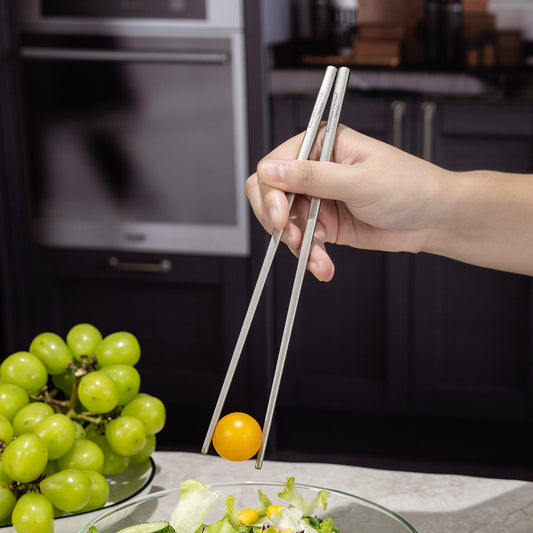 Boundless Voyage Titanium Square Chopsticks 23cm – Full-Length Anti-Slip Chopsticks with Carry Bag for Camping, Travel & Everyday Dining