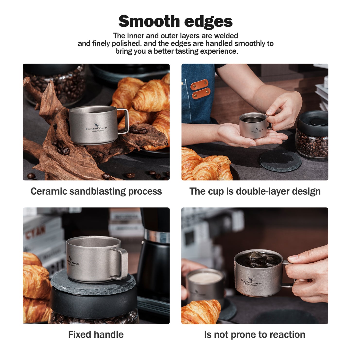 Boundless Voyage Titanium Double Wall Coffee Cup 100ml For Home Outdoor Camping Lightweight