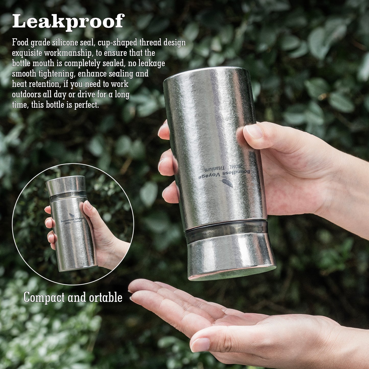 Boundless Voyage 280ml Titanium Vacuum Flask Small Insulated Bottle Portable Car Travel Coffee Tea Cup Keeps Hot or Cold Mini Sports Water Bottle for Chlid Girls