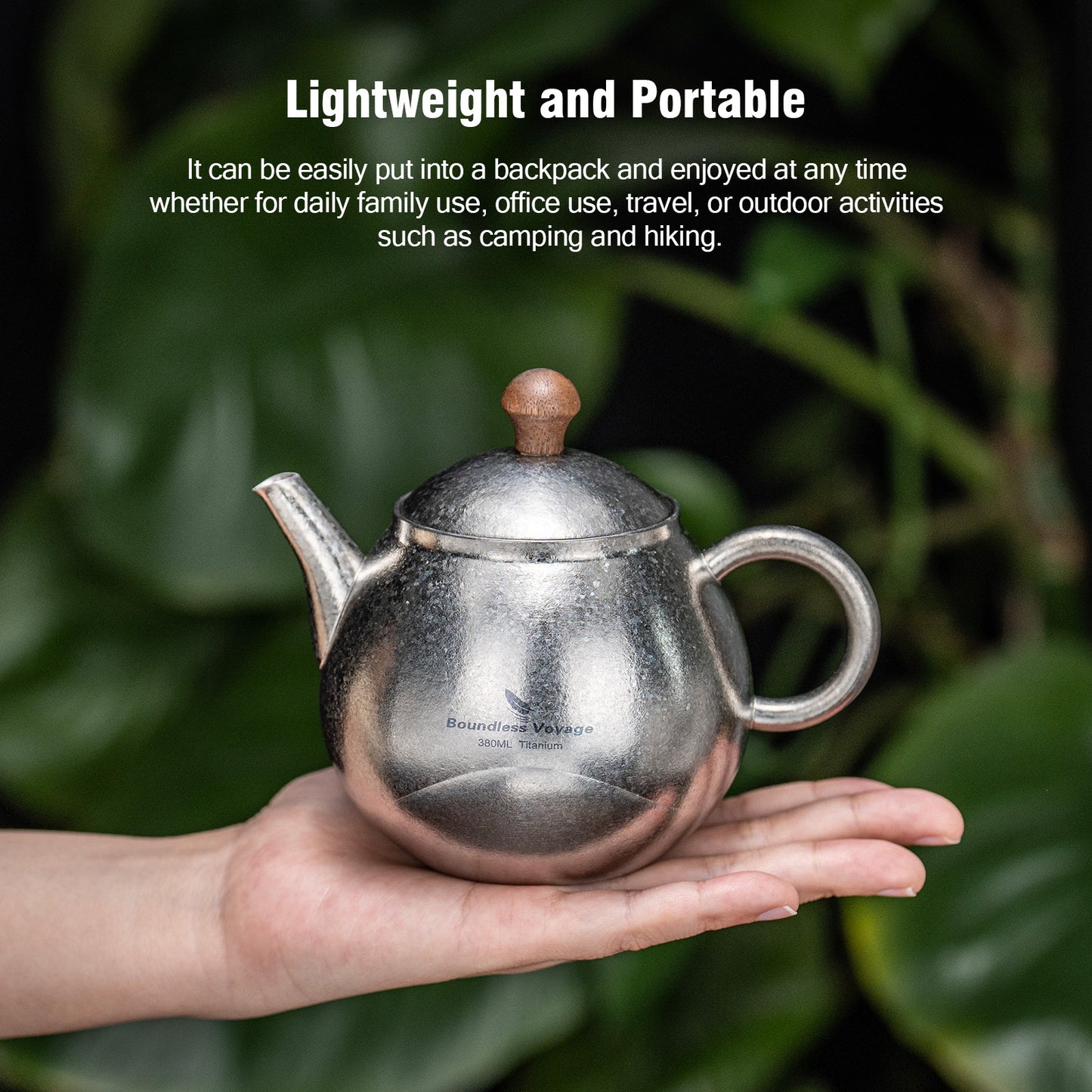 Boundless Voyage Titanium Kungfu Teapot 380ml – Folding Handle Outdoor Coffee & Tea Pot for Camping, Hiking & Backpacking