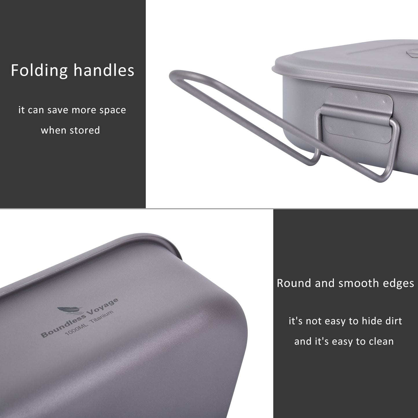 Boundless Voyage Outdoor Titanium Military Mess Tin with Lid & Folding Handle – 1000ml | Ultralight Camping Bushcraft Cookware, Lunch Box, Bowl & Pan
