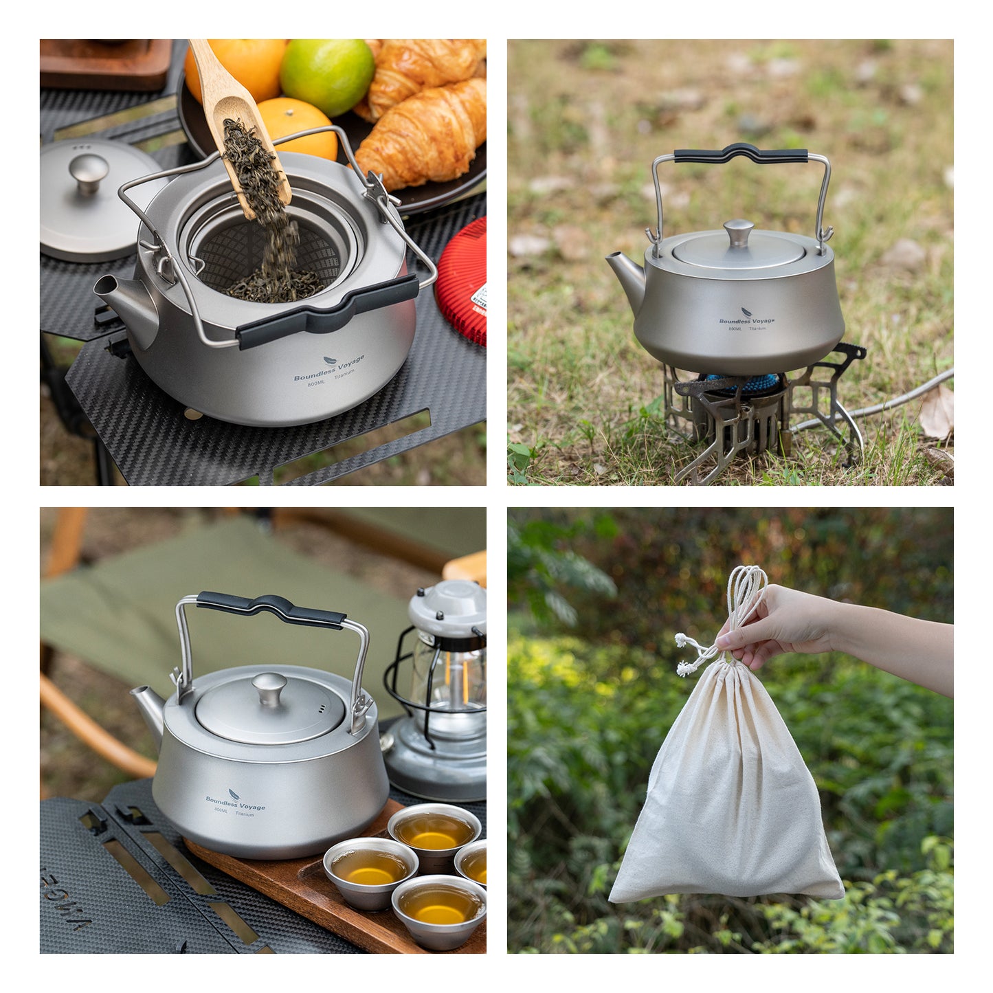 Boundless Voyage 800ML Titanium Kettle with Filter & Folding Handle Ultralight Teapot Outdoor Camping Water Jug for Loose Tea