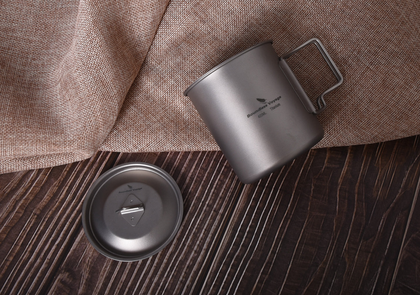 Boundless Voyage Outdoor Titanium Cup 420ml Camping Mug Foldable Handle Outdoor Hiking Ultralight Portable Water Coffee Tea Cup