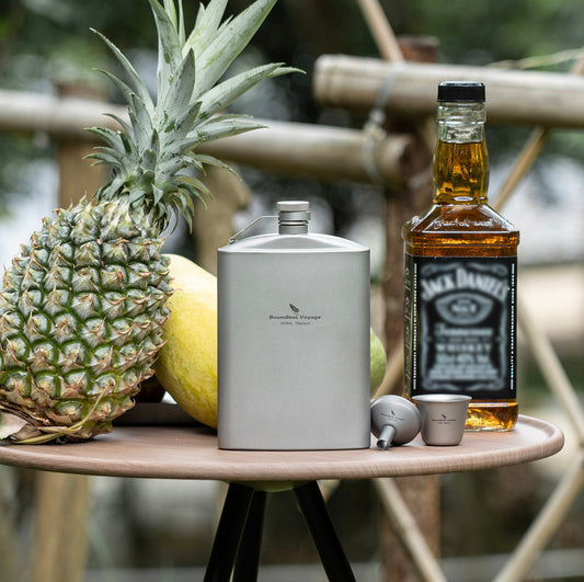 Boundless Voyage Titanium Hip Flask with Funnel – 8.5oz (250ml) Ultralight Whiskey Flask with 150ml Titanium Cup for Camping & Outdoor Travel