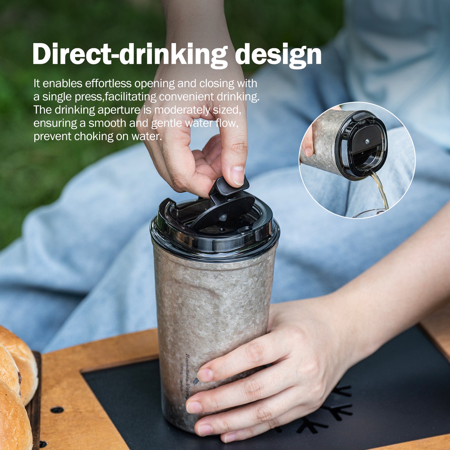 Boundless Voyage Titanium Thermos Bottle with Lid Double-Walled Insulated Water Mug 500ml