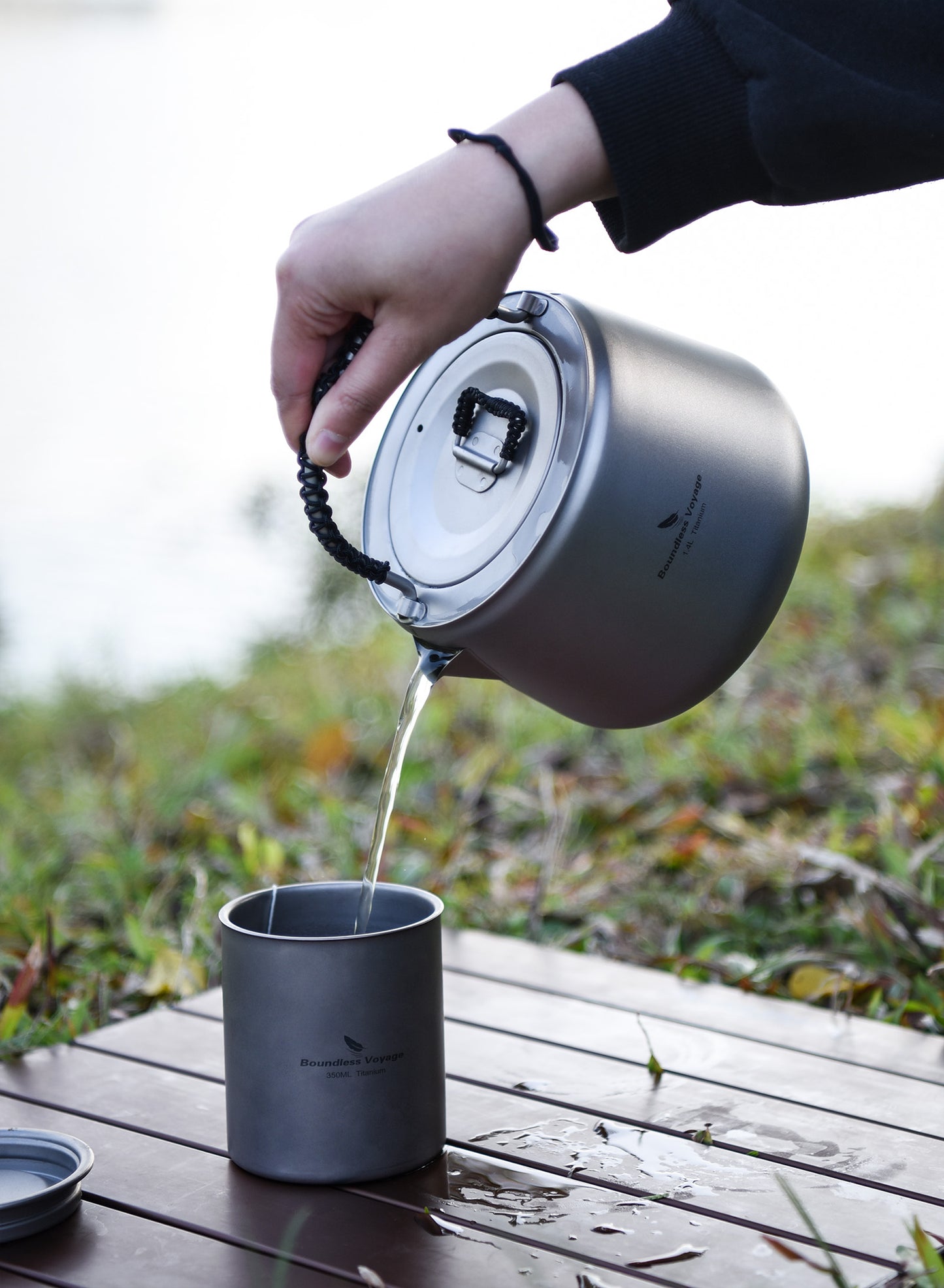 Boundless Voyage 1.4L Ultralight Titanium Kettle with Filter | Anti-Scald Handle & Lid | Perfect for Camping, Hiking, Tea & Coffee