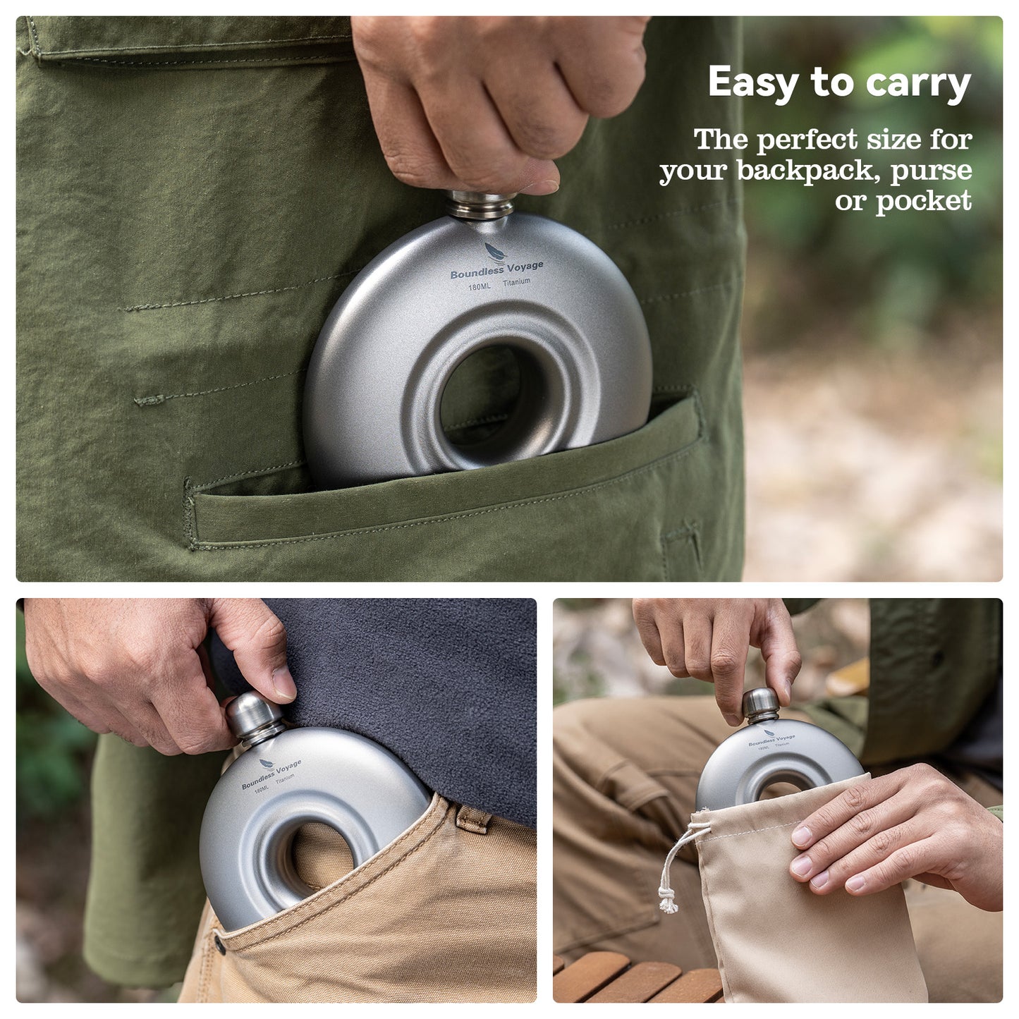 Boundless Voyage Titanium Hip Flask with Funnel – Eco-Friendly, Lightweight & Durable | 180ml Whiskey Flask for Camping, Travel & Home Use