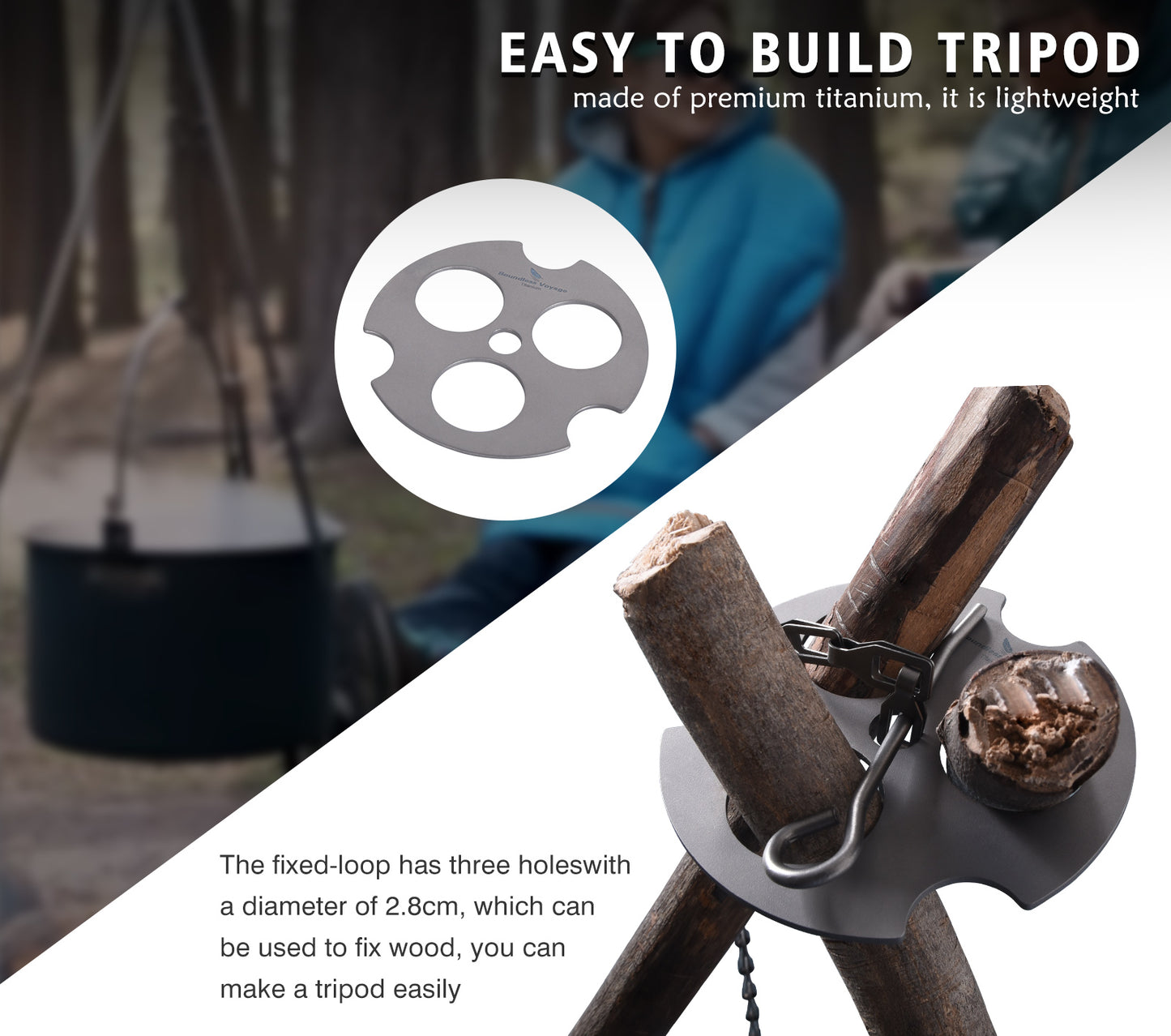 Boundless Voyage Titanium Hanging Chain with Hooks Fixed-loop for Pot Cup Grill Hanging Bird Feeders Hanging Basket Outdoor Indoor Camping Garden