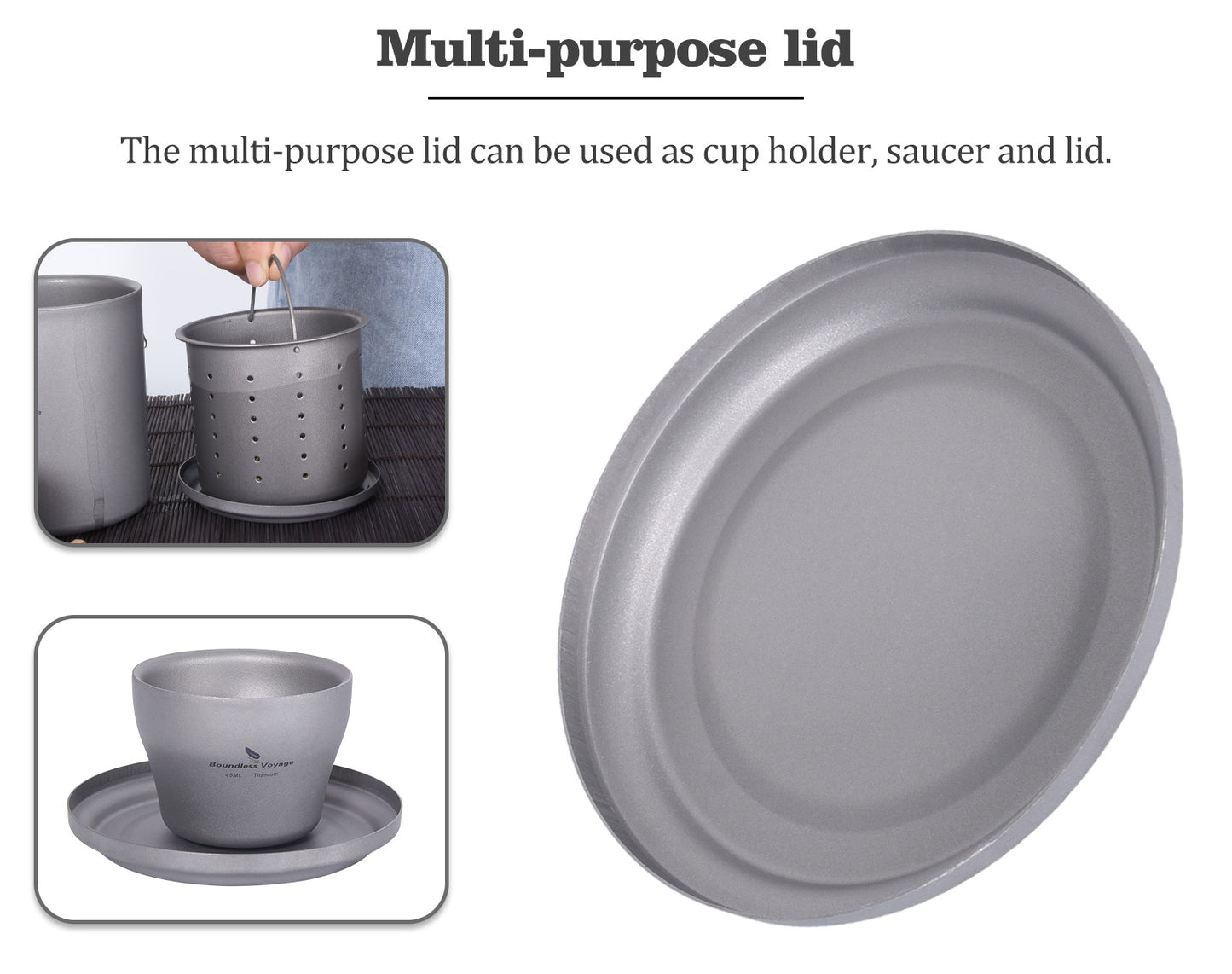 Boundless Voyage Titanium Double-walled Tea Mug with Strainer Shot Glass Outdoor Camping Portable Coffee Cup Set