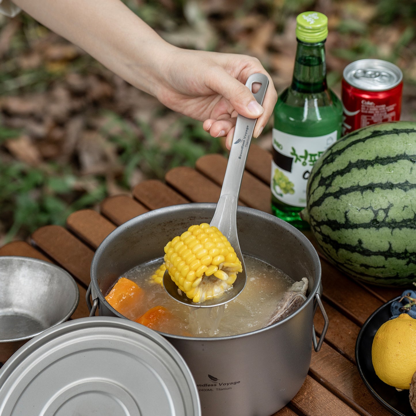 Boundless Voyage Ultralight Titanium Soup Skimmer & Colander – Long Handle Portable Cooking Tool for Frying & Kitchen Use