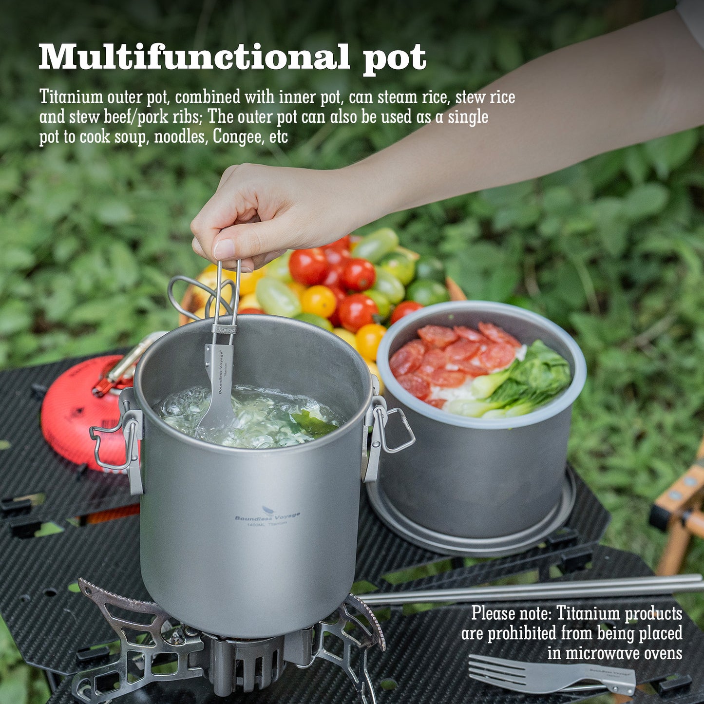 Boundless Voyage Titanium Rice Cooker Pot Ultralight Camping Cookware for Hiking & Travel