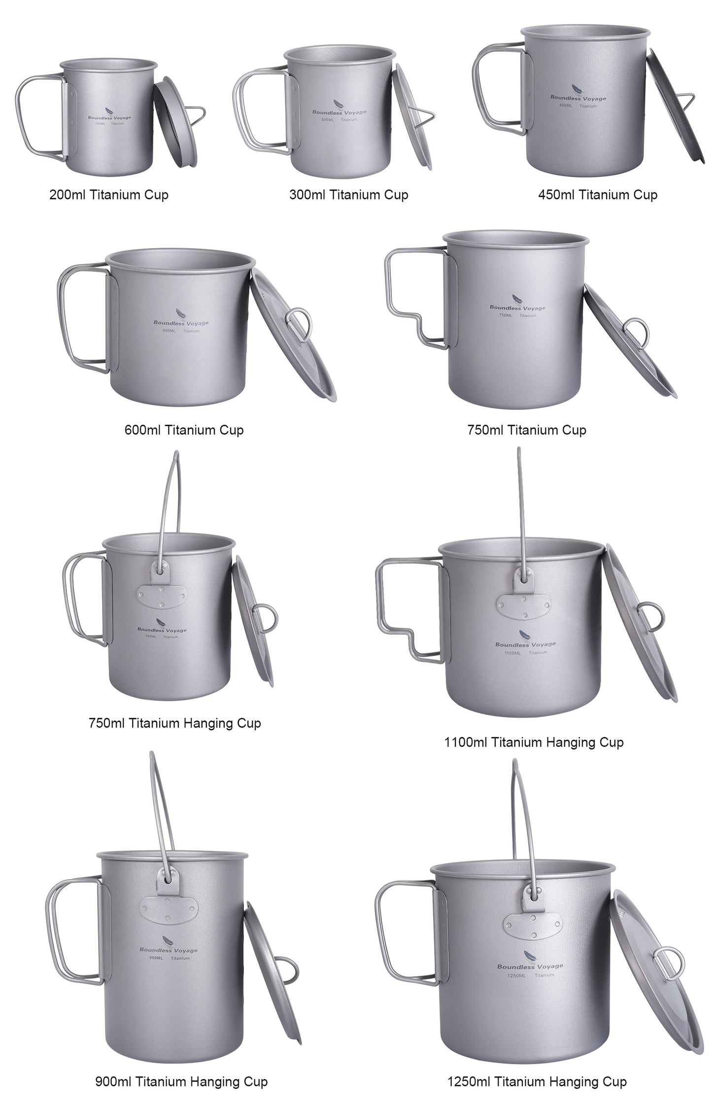 Boundless Voyage Titanium 900ml Camping Mug Pot – Ultralight Hanging Cup with Folding Handle for Hiking, Cooking & Outdoor Use