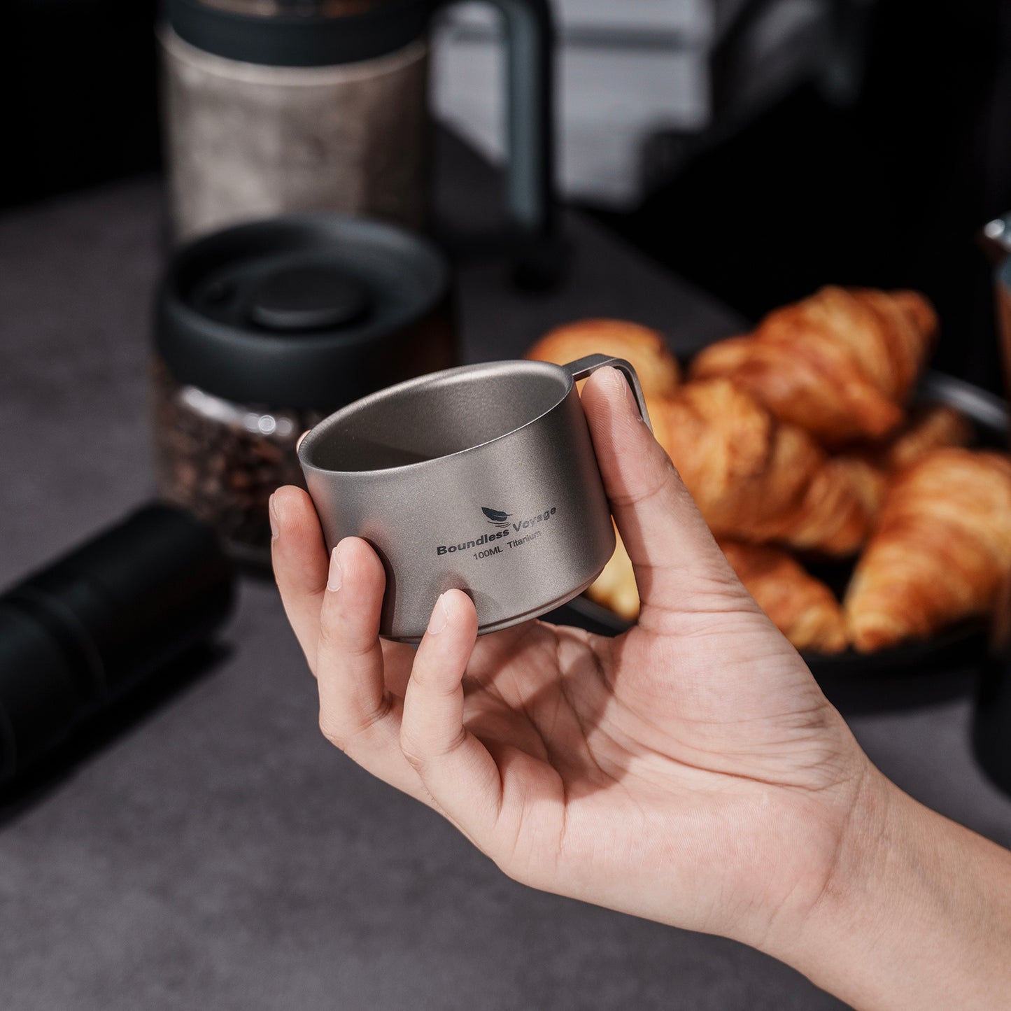 Boundless Voyage Titanium Double Wall Coffee Cup 100ml For Home Outdoor Camping Lightweight