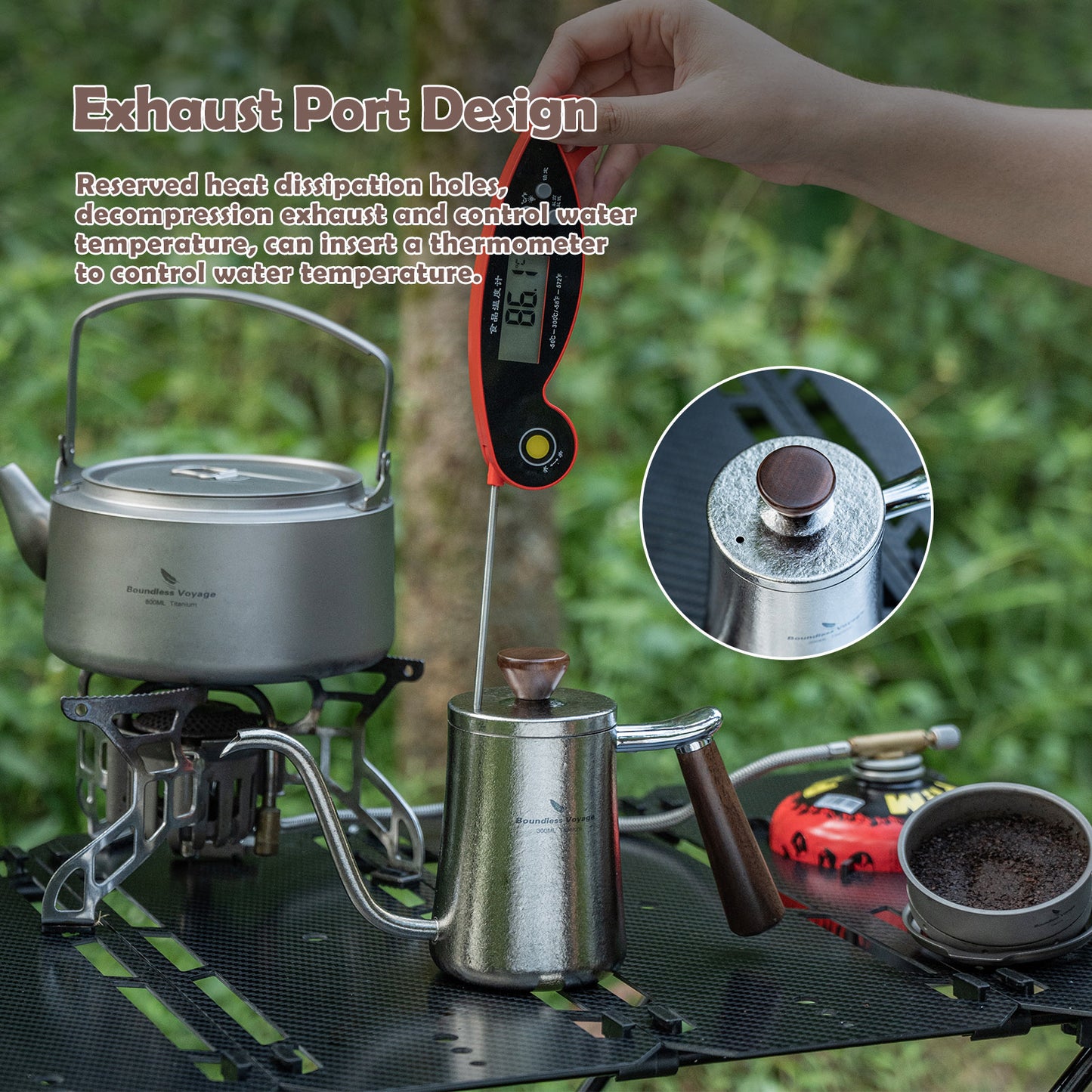 Boundless Voyage 300ml Titanium Pour Over Coffee Kettle with Beech Wood Handle – For Home, Office & Camping