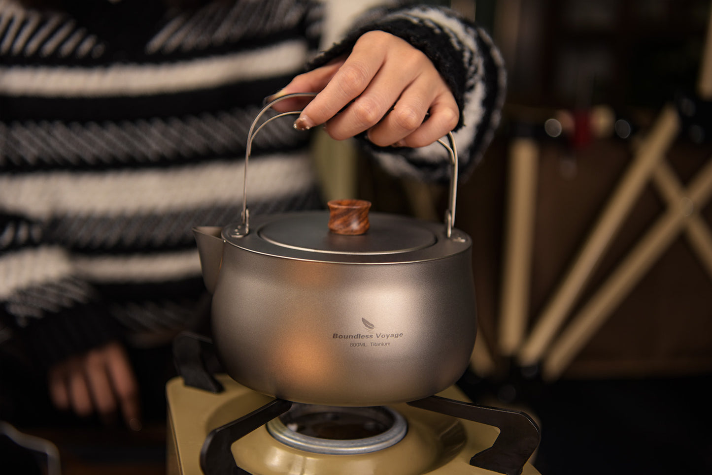 Boundless Voyage Titanium Kettle 800ml – Folding Handle Teapot & Coffee Pot for Outdoor Camping, Hiking & Travel