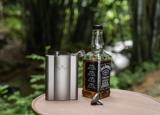 Boundless Voyage 240ml Titanium Hip Flask with Funnel | 8.1oz Ultralight Pocket Whiskey Bottle | Leakproof & Non-Metallic Taste Liquor Flask for Camping, Hiking & Travel Gift Set