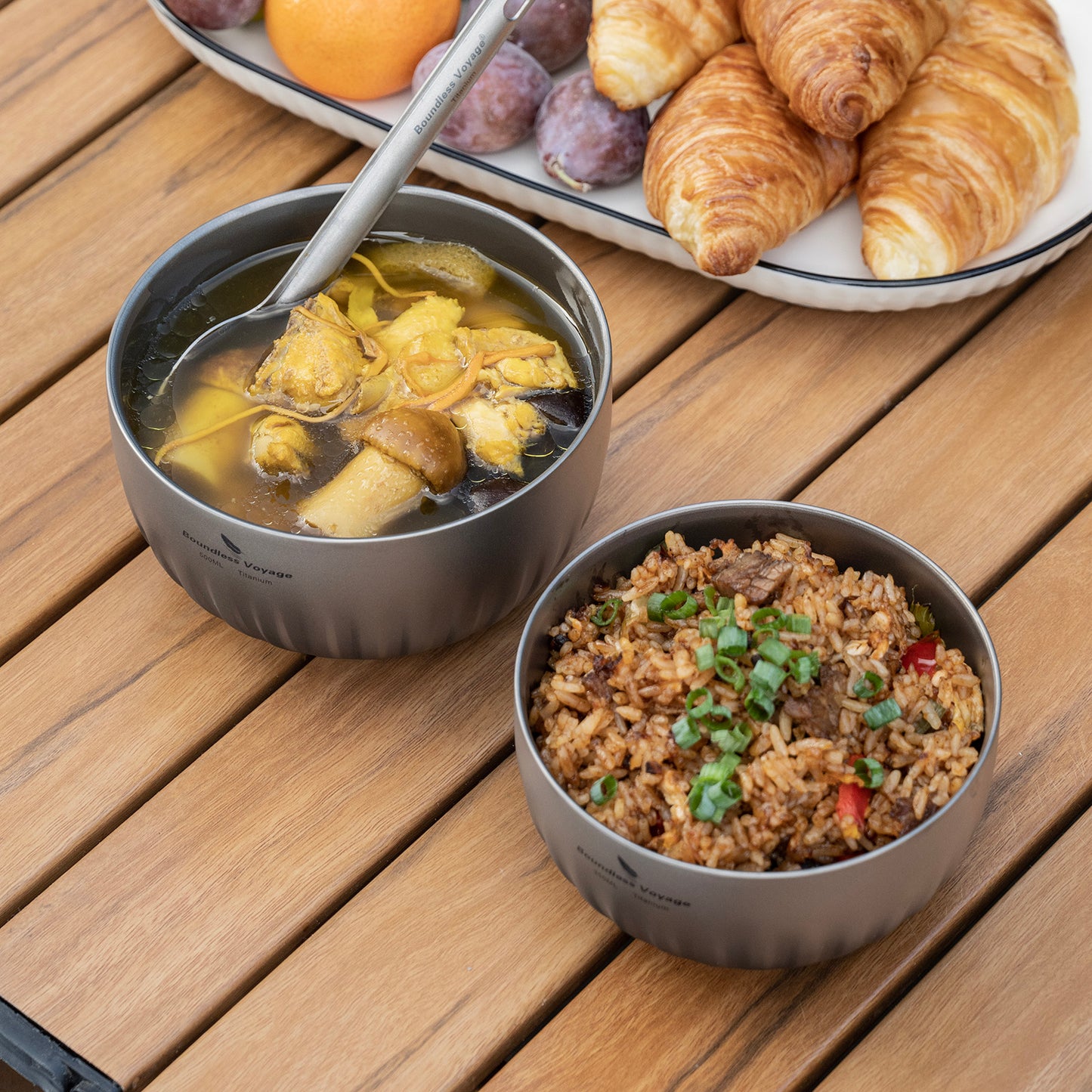 Boundless Voyage 350ml Titanium Double-Walled Bowl – Ultralight Insulated Camping Tableware for Rice, Soup & Oatmeal