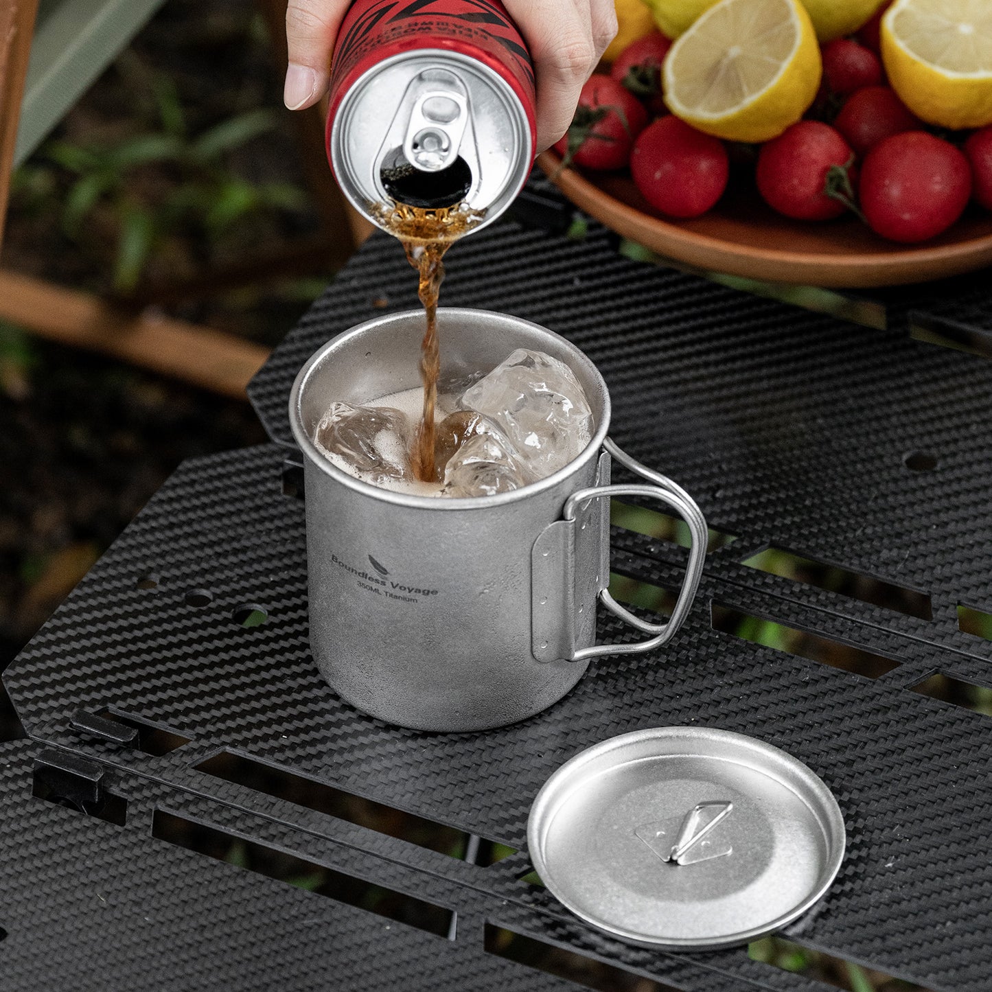 Boundless Voyage Titanium Camping Cup 350ml – Single-Wall Mug with Lid & Folding Handles for Backpacking & Outdoor Use