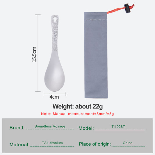 Boundless Voyage Titanium Soup Spoon 155mm – Ultralight Camping Spoon with Carry Bag for Soup, Rice & Outdoor Dining