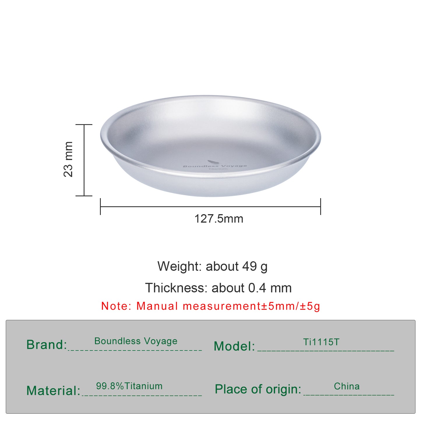 Boundless Voyage Titanium Plate Dishes Saucer Outdoor Camping Home Food Tray Round Dinnerware Hiking Backpacking Travel Portable Durable Tableware