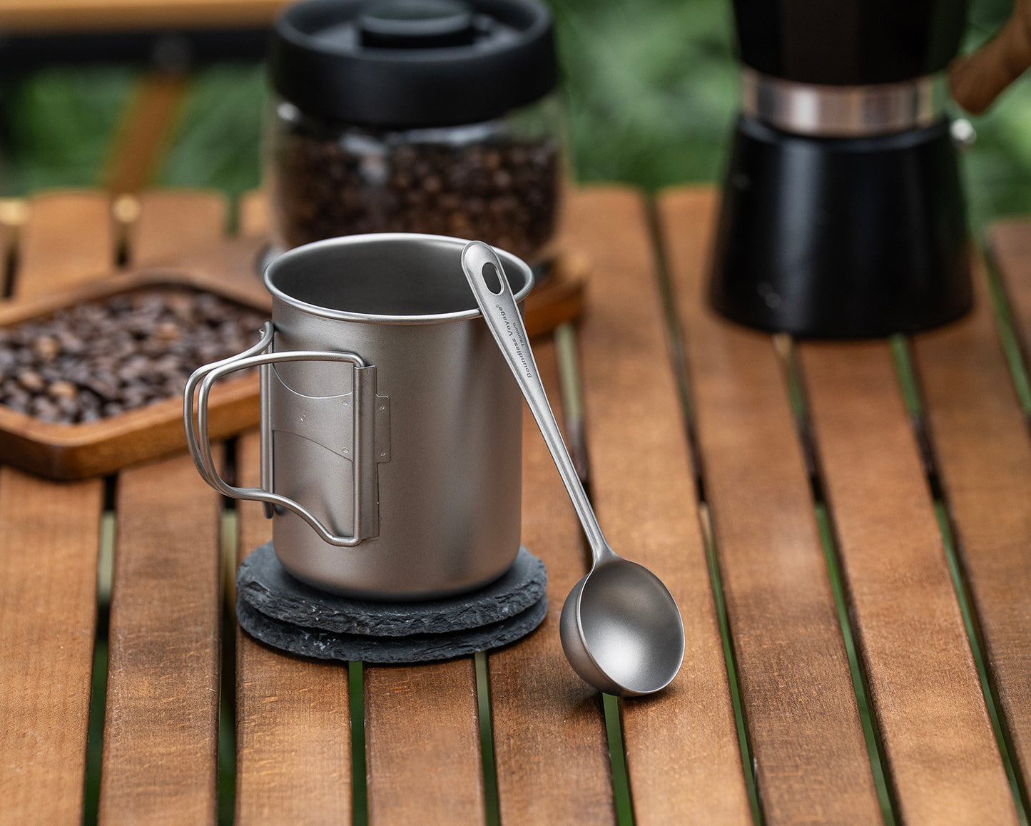 Boundless Voyage Titanium Coffee Scoop Ground Coffee and Beans Measuring Spoon Ice-cream Dessert Tea Sugar Spoon