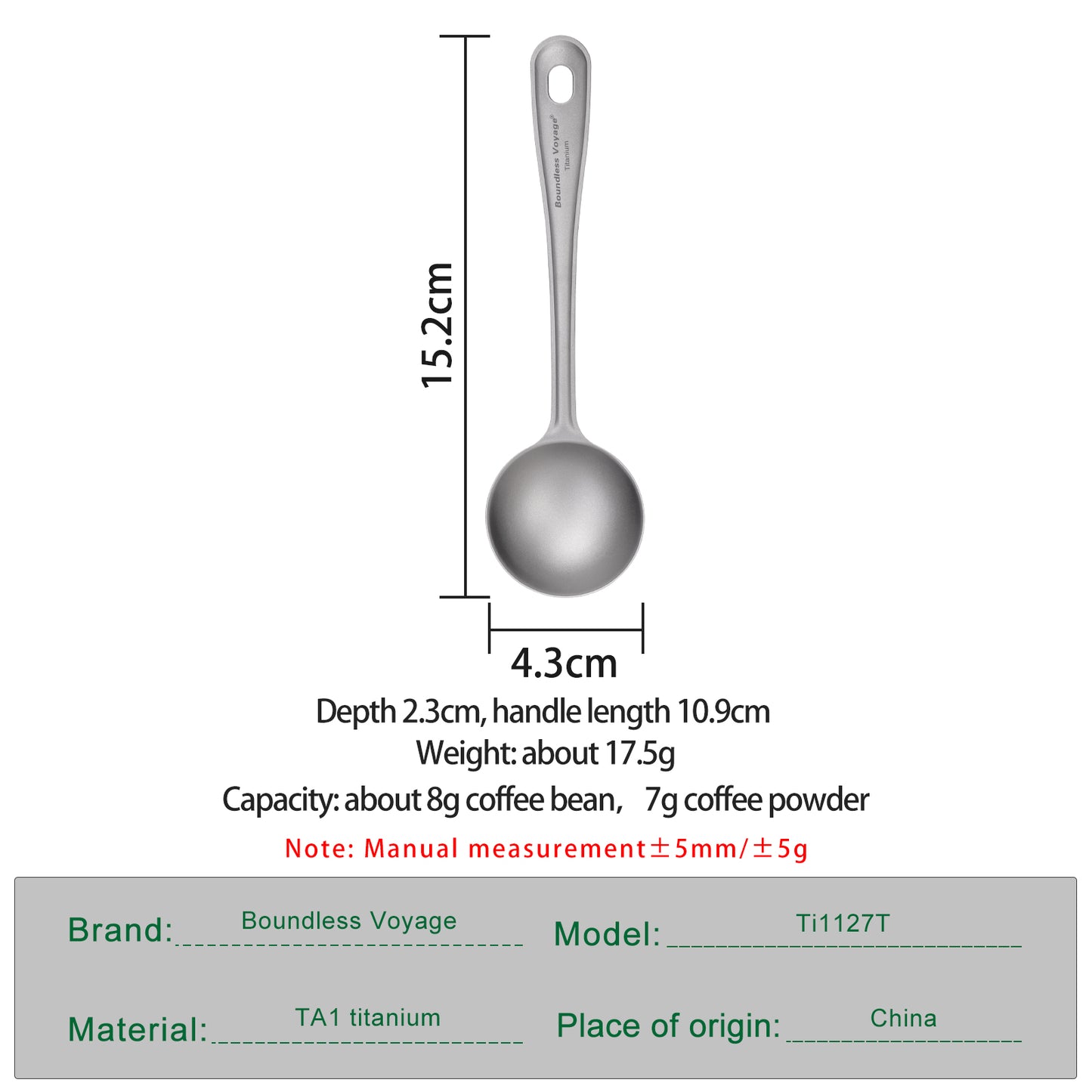 Boundless Voyage Titanium Coffee Scoop Ground Coffee and Beans Measuring Spoon Ice-cream Dessert Tea Sugar Spoon