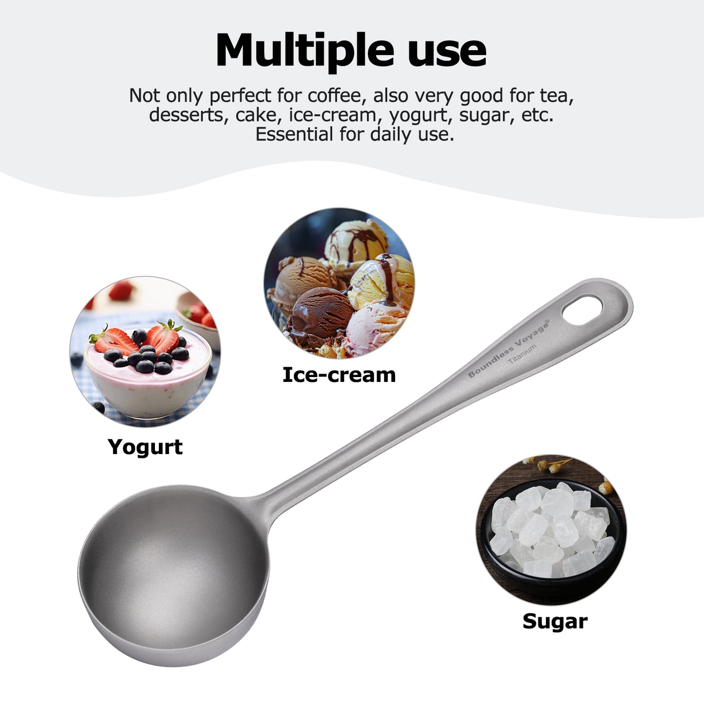 Boundless Voyage Titanium Coffee Scoop Ground Coffee and Beans Measuring Spoon Ice-cream Dessert Tea Sugar Spoon
