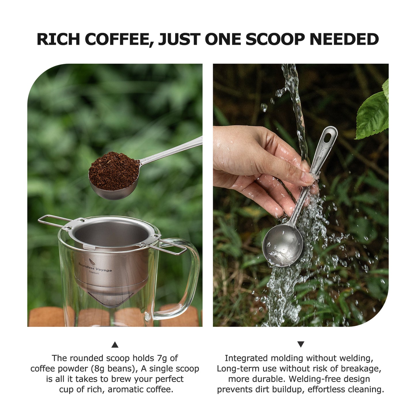 Boundless Voyage Titanium Coffee Scoop Ground Coffee and Beans Measuring Spoon Ice-cream Dessert Tea Sugar Spoon