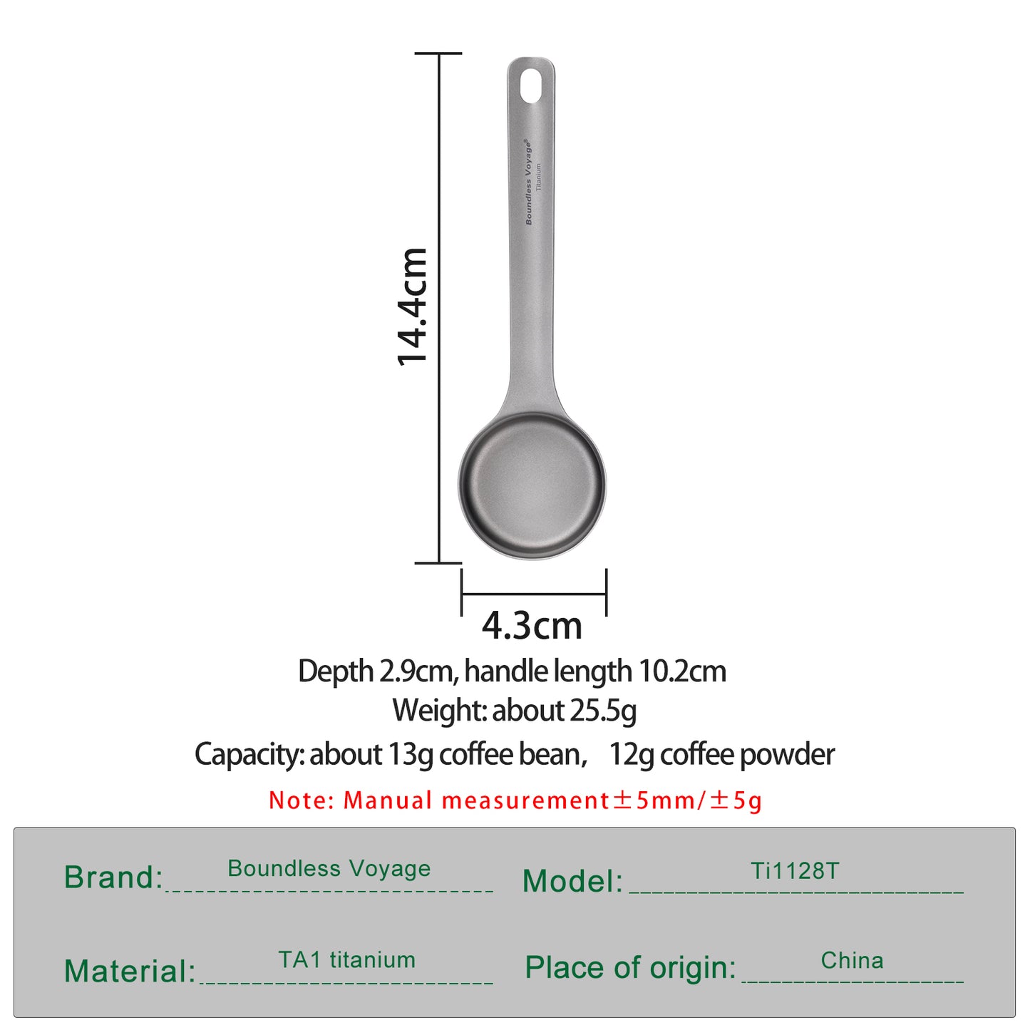 Boundless Voyage Titanium Coffee Scoop Ground Coffee and Beans Measuring Spoon Ice-cream Dessert Tea Sugar Spoon