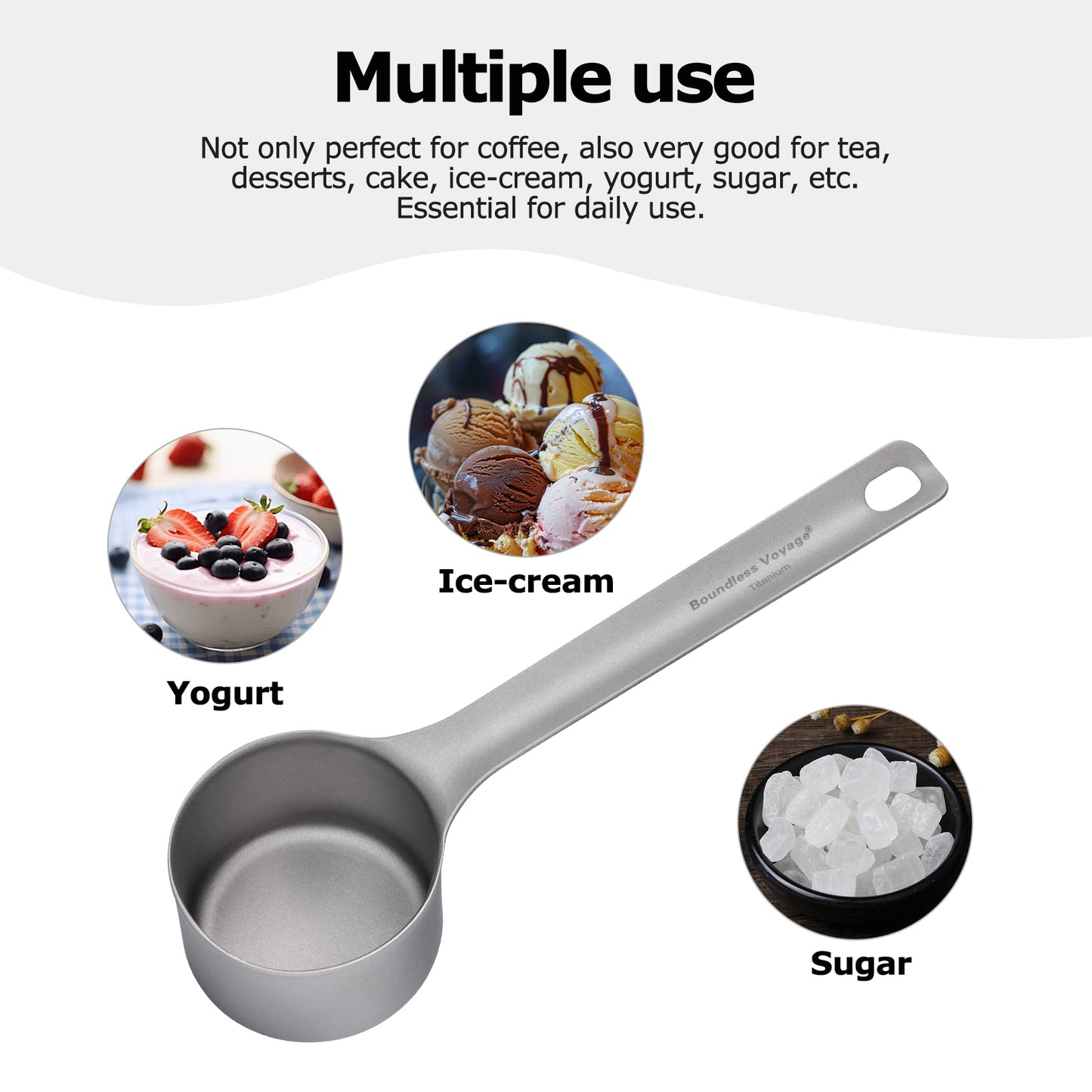 Boundless Voyage Titanium Coffee Scoop Ground Coffee and Beans Measuring Spoon Ice-cream Dessert Tea Sugar Spoon
