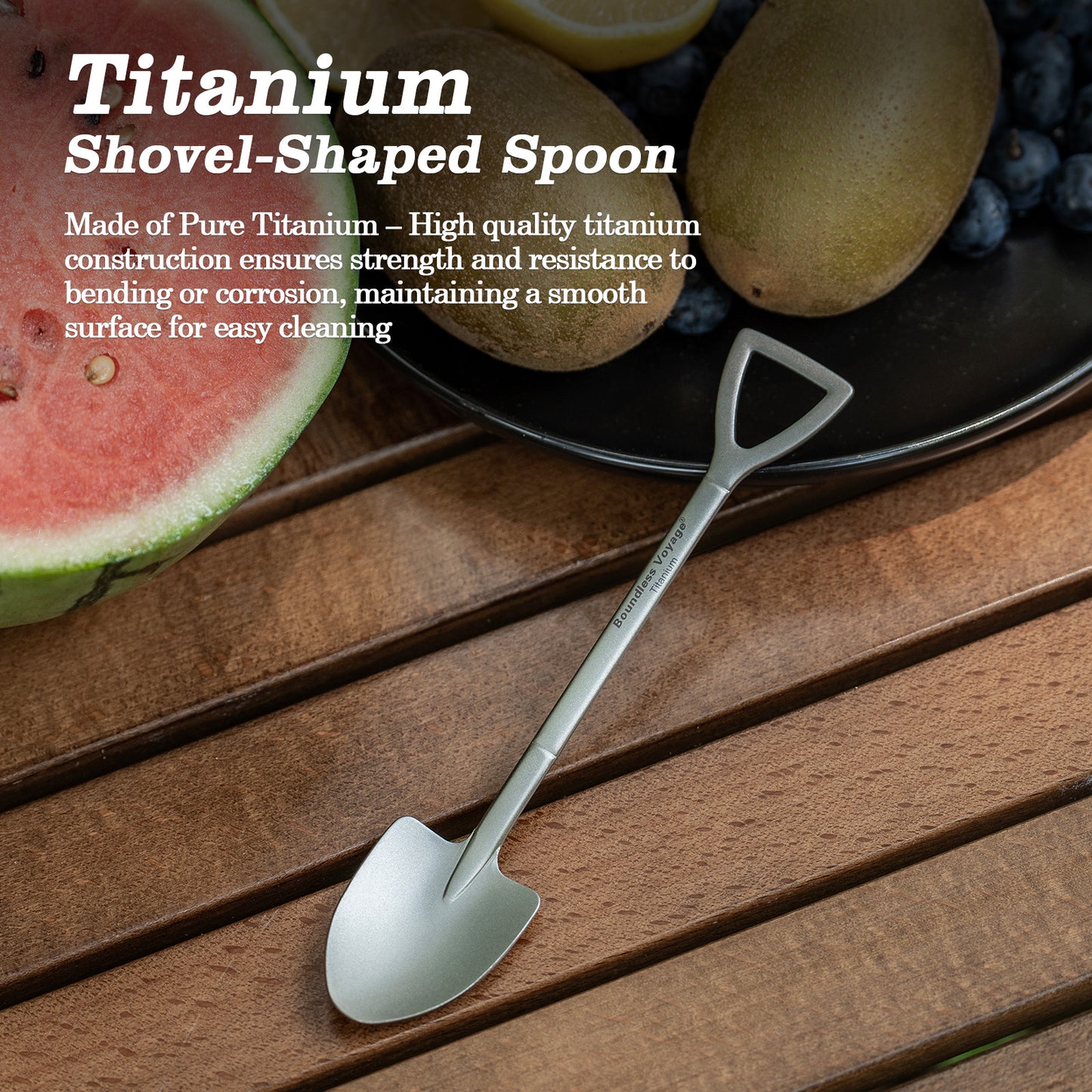 Boundless Voyage Mini Titanium Shovel Spoon – Lightweight, Durable & Cute Dessert Spoon for Ice Cream, Fruit, Camping & Home Use