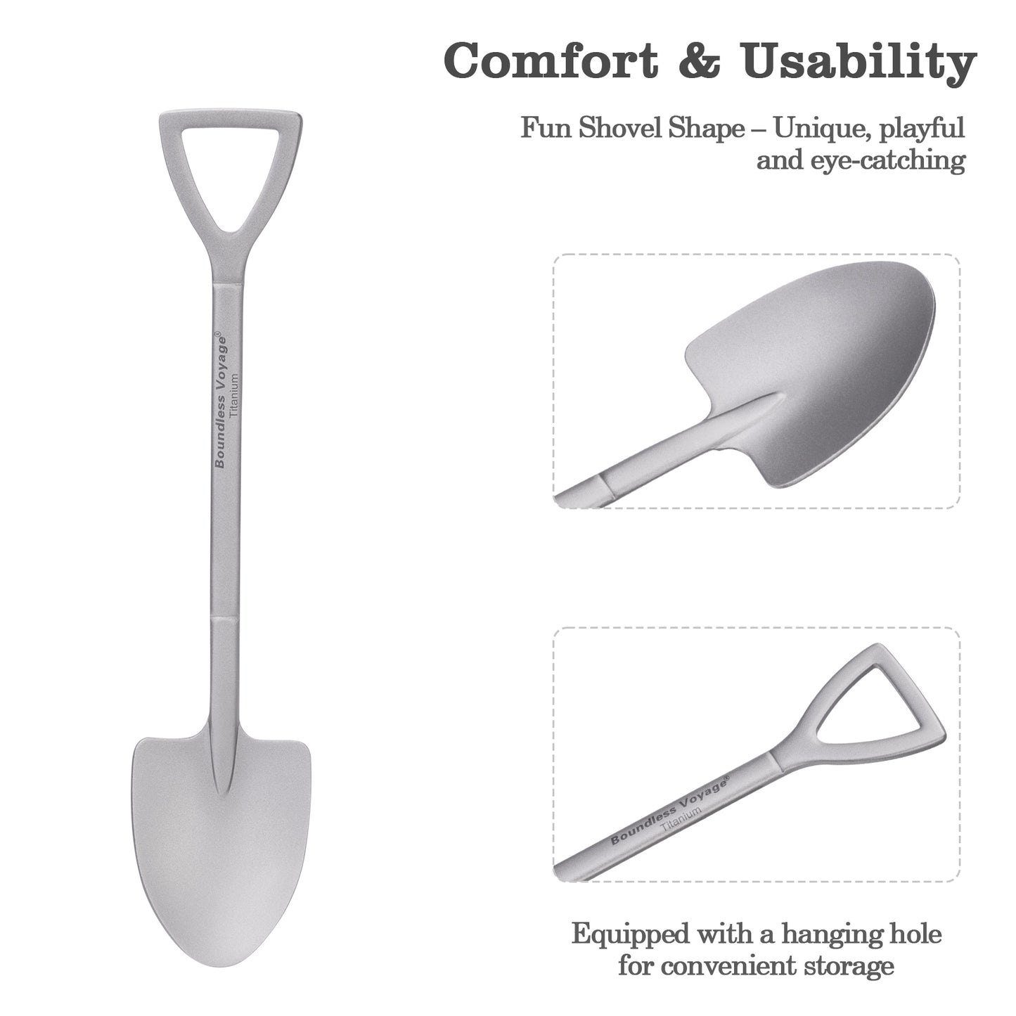 Boundless Voyage Mini Titanium Shovel Spoon – Lightweight, Durable & Cute Dessert Spoon for Ice Cream, Fruit, Camping & Home Use