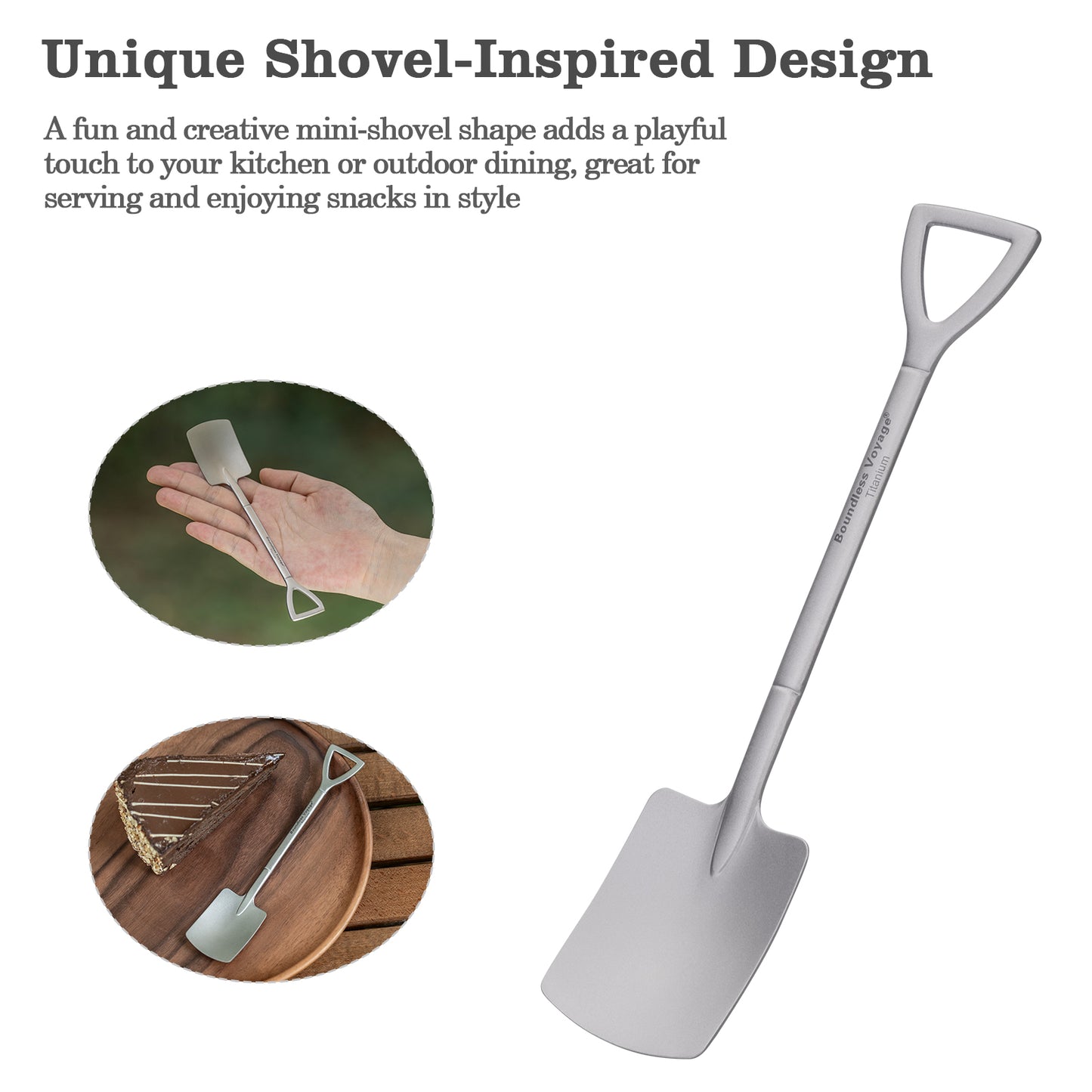 Boundless Voyage Mini Shovel-Shaped Titanium Spoon – Creative Lightweight Dessert Spoon for Outdoor & Home