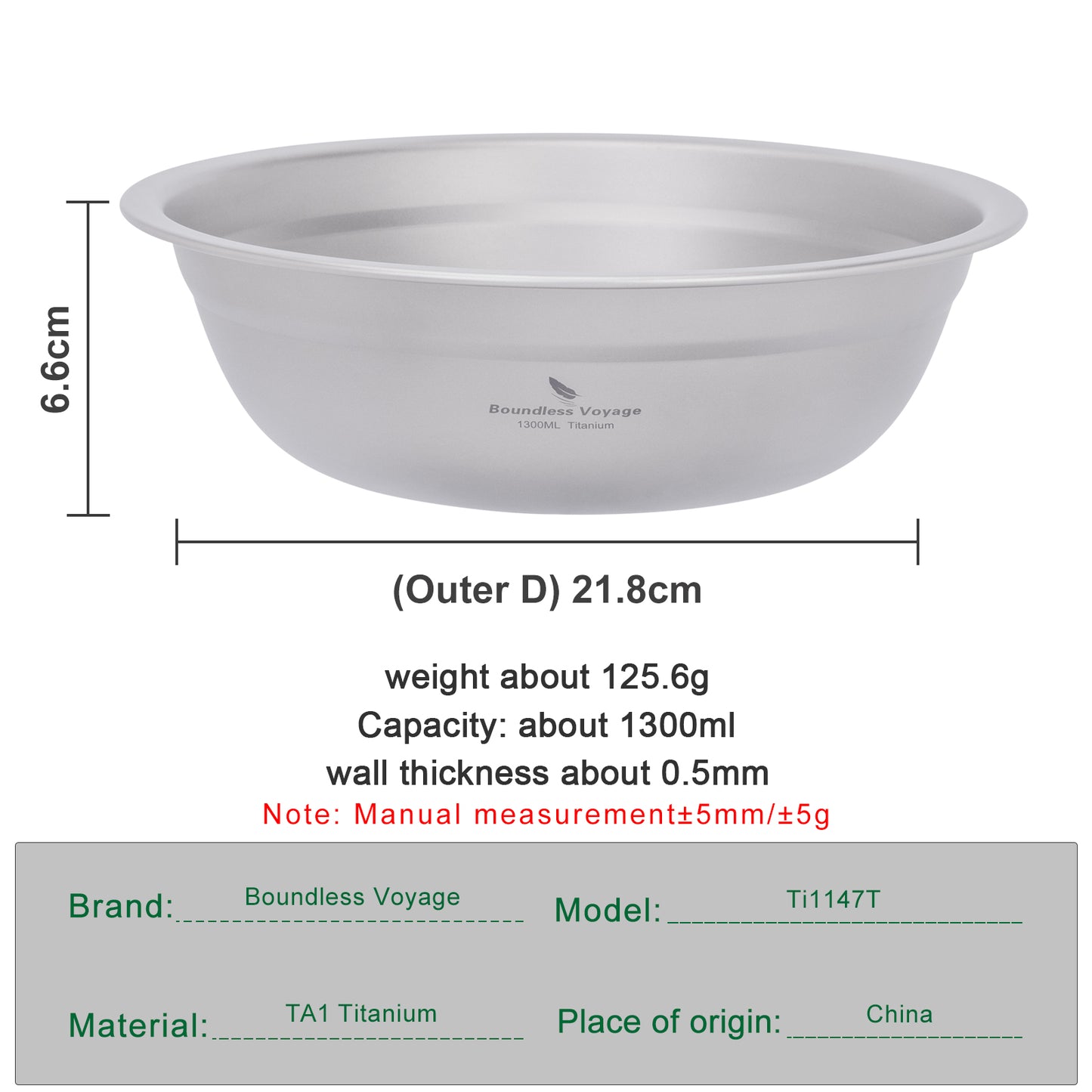 Boundless Voyage 1300ml Titanium Bowl – Eco-Friendly, Ultralight & Durable | Outdoor Camping, Travel & Portable Tableware