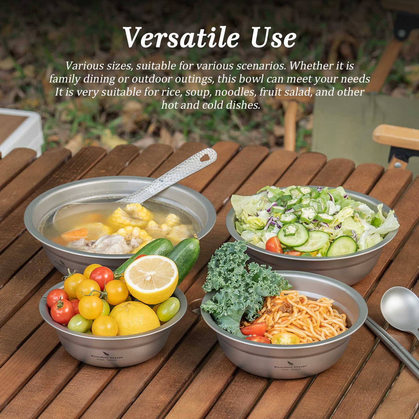 Boundless Voyage Titanium Bowl Rice Soup Salad Serving Bowl Ultralight Outdoor Camping Travel Durable Portable Tableware Set 500ML/750ML/1000ML