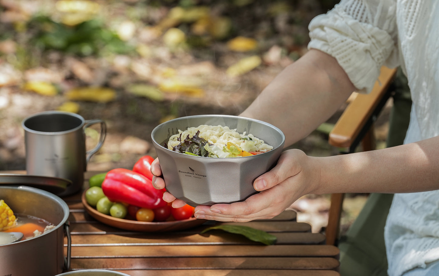 Boundless Voyage Titanium Double-Walled Bowl 800ml Anti-Scalding Lightweight, Rust-Proof, for Camping, Hiking, Outdoor & Home Use