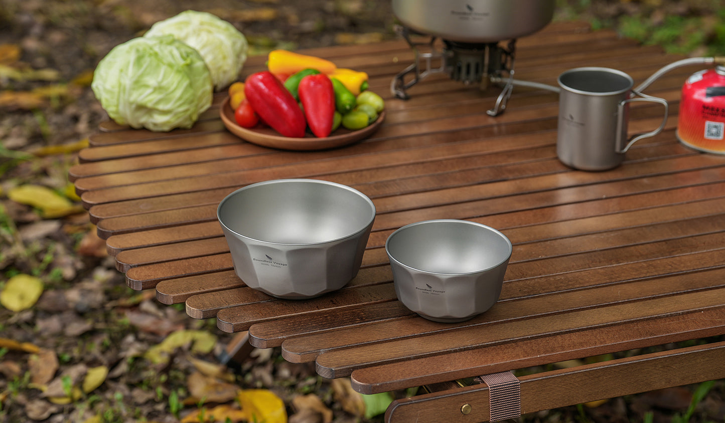 Boundless Voyage Titanium Double-Walled Bowl Set 500ml & 800ml – Ultralight, Insulated & Anti-Scald Tableware for Camping, Hiking & Outdoor Use