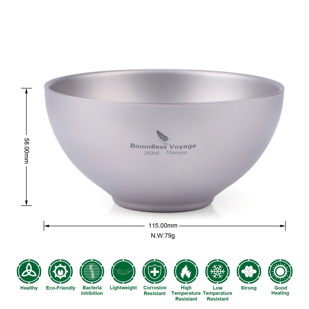 Boundless Voyage Titanium Double-Wall Bowl 260ml For Outdoor Camping Home Tableware Lightweight