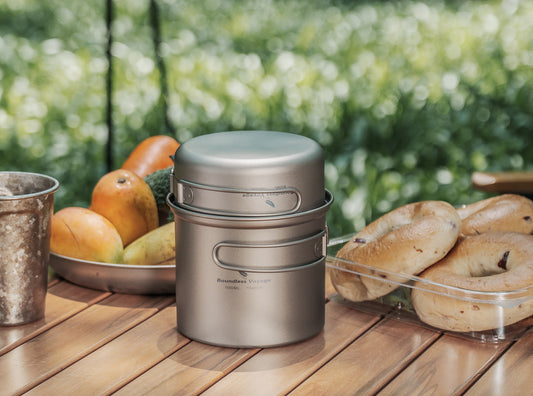 Boundless Voyage Titanium Pot & Bowl Set (500ml + 1000ml) – Ultralight Folding-Handle Cookware for Outdoor Camping & Picnic Cooking