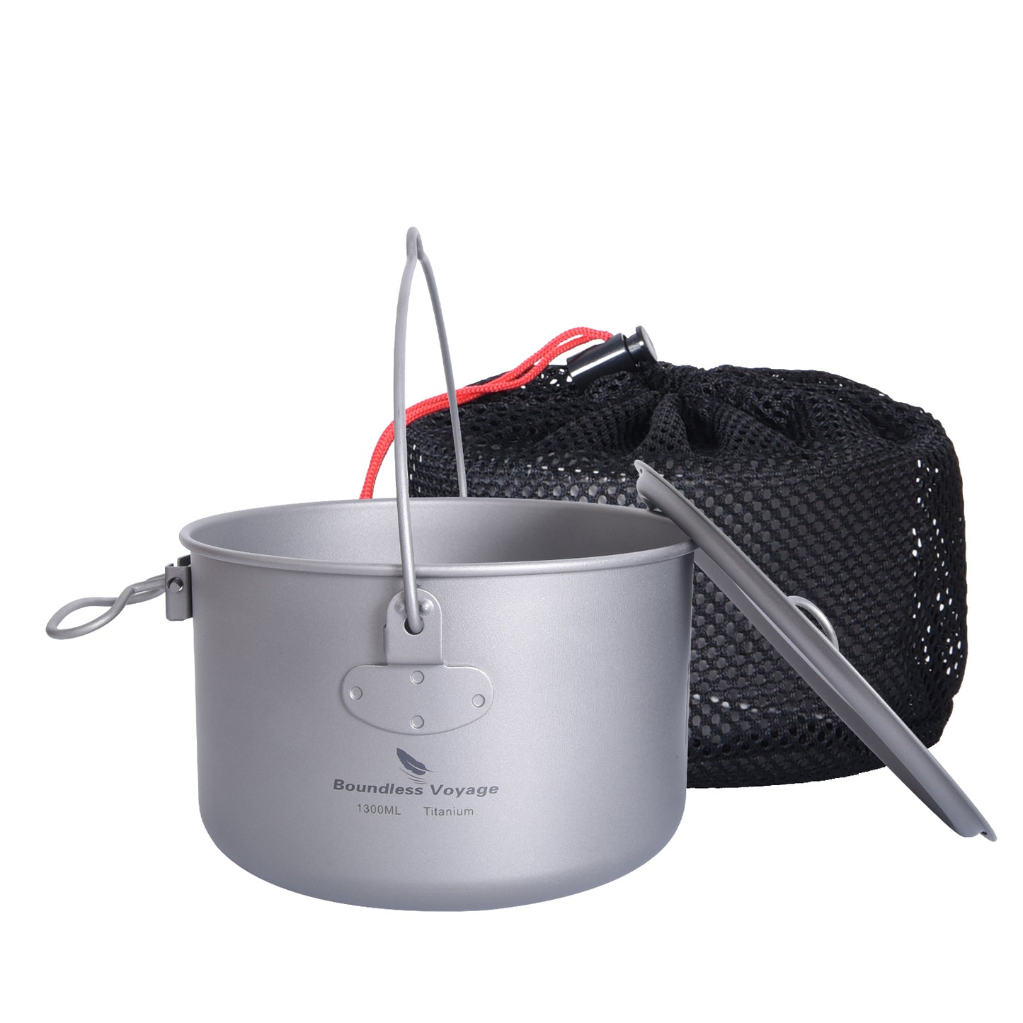 Boundless Voyage For Outdoor Camping Titanium Pot 1300ml with Lid Folding Handle Hiking Picnic Portable Soup Pot