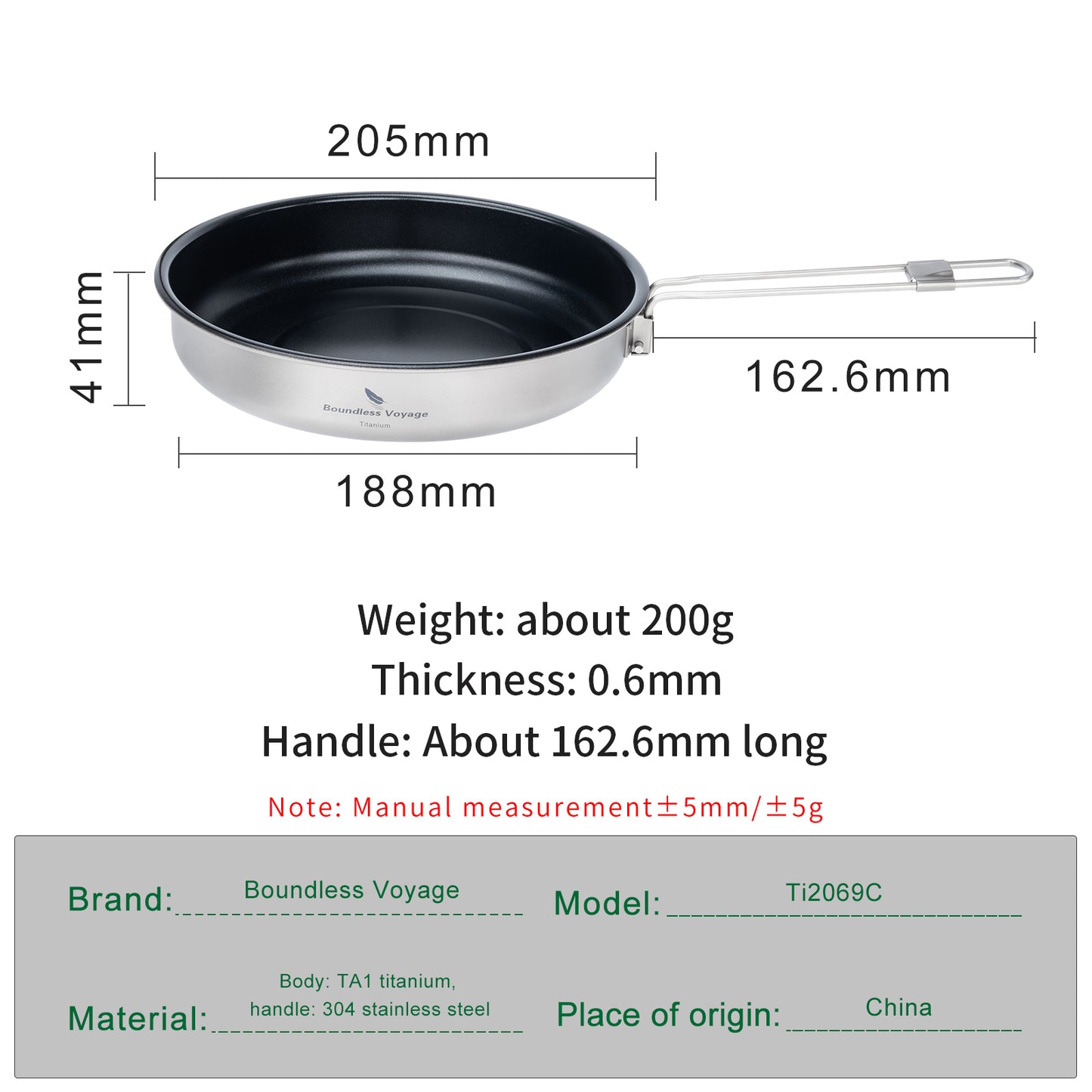 Boundless Voyage Titanium Non-Stick Frying Pan – Ultralight Camping Skillet with Folding Handle