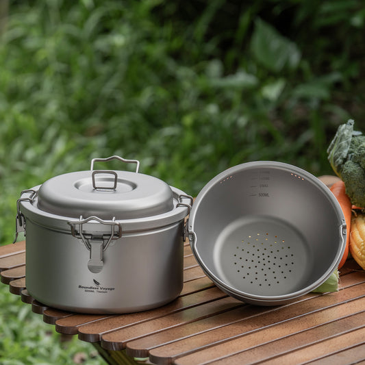 Boundless Voyage Titanium Camping Pot 3.2L Ultralight Multifunctional Rice Cooker with Perforated Inner Liner for Hiking Travel