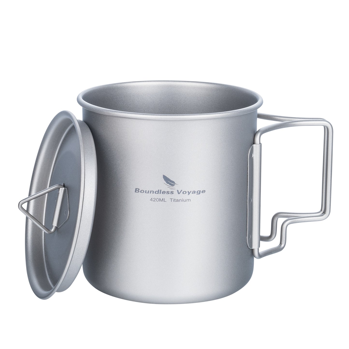 Boundless Voyage Outdoor Titanium Cup 420ml With Lid Camping Mug Foldable Handle Outdoor Hiking Ultralight Portable Water Coffee Tea Cup