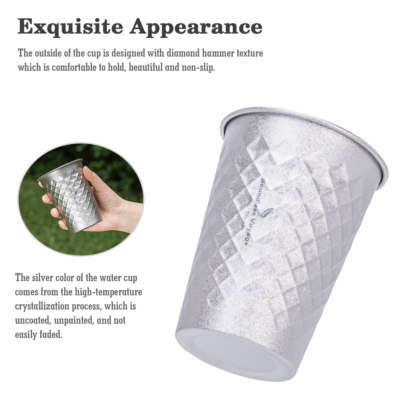 Boundless Voyage Titanium Cup 300ML Stackable Premium Metal Drinking Cups Reusable Beer Juice Cup Suitable for Home, Party, Camping, Outdoor