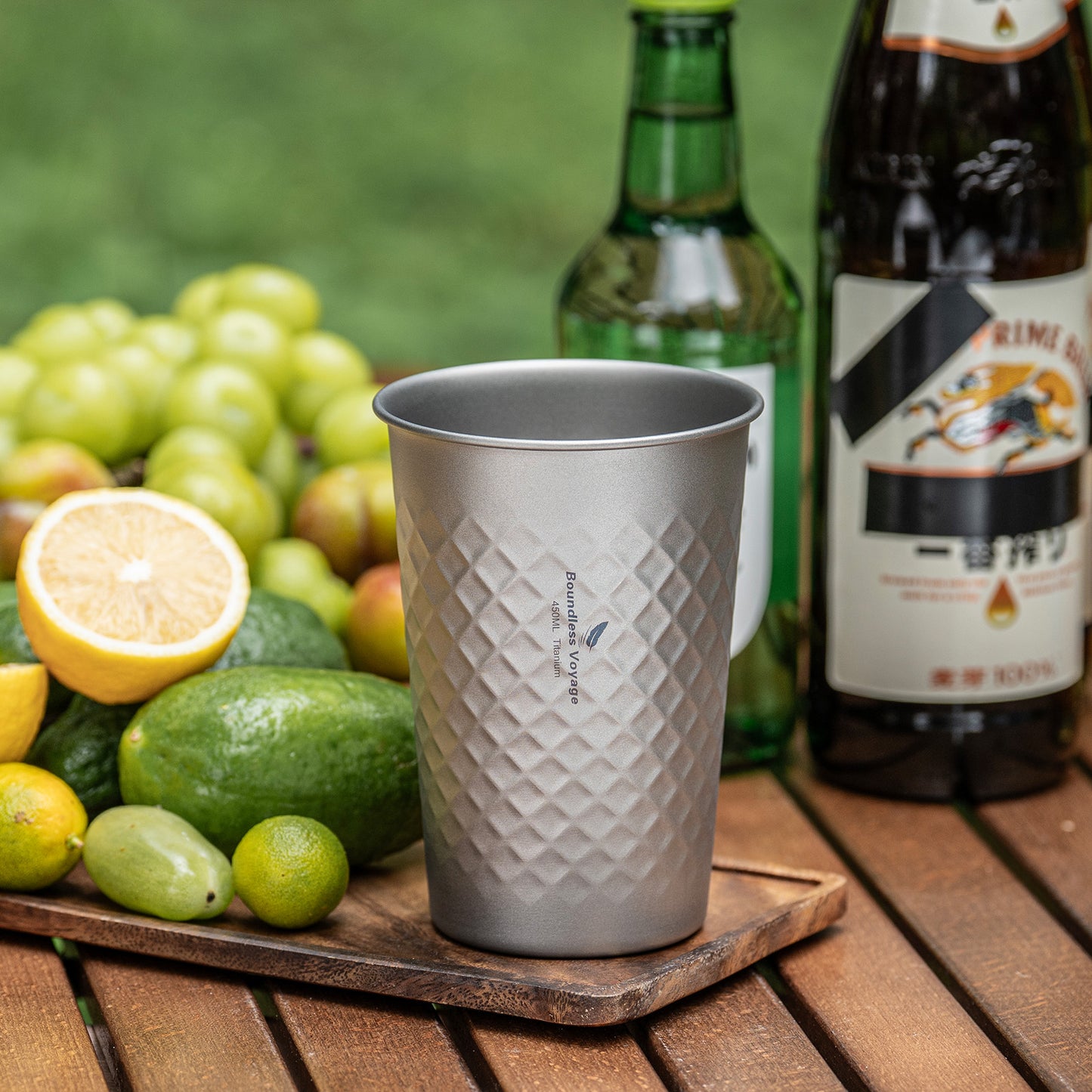 Boundless Voyage Titanium Stackable Cup 450ml – Ultralight Reusable Metal Drinking Glass for Beer, Juice, Camping & Outdoor Adventures