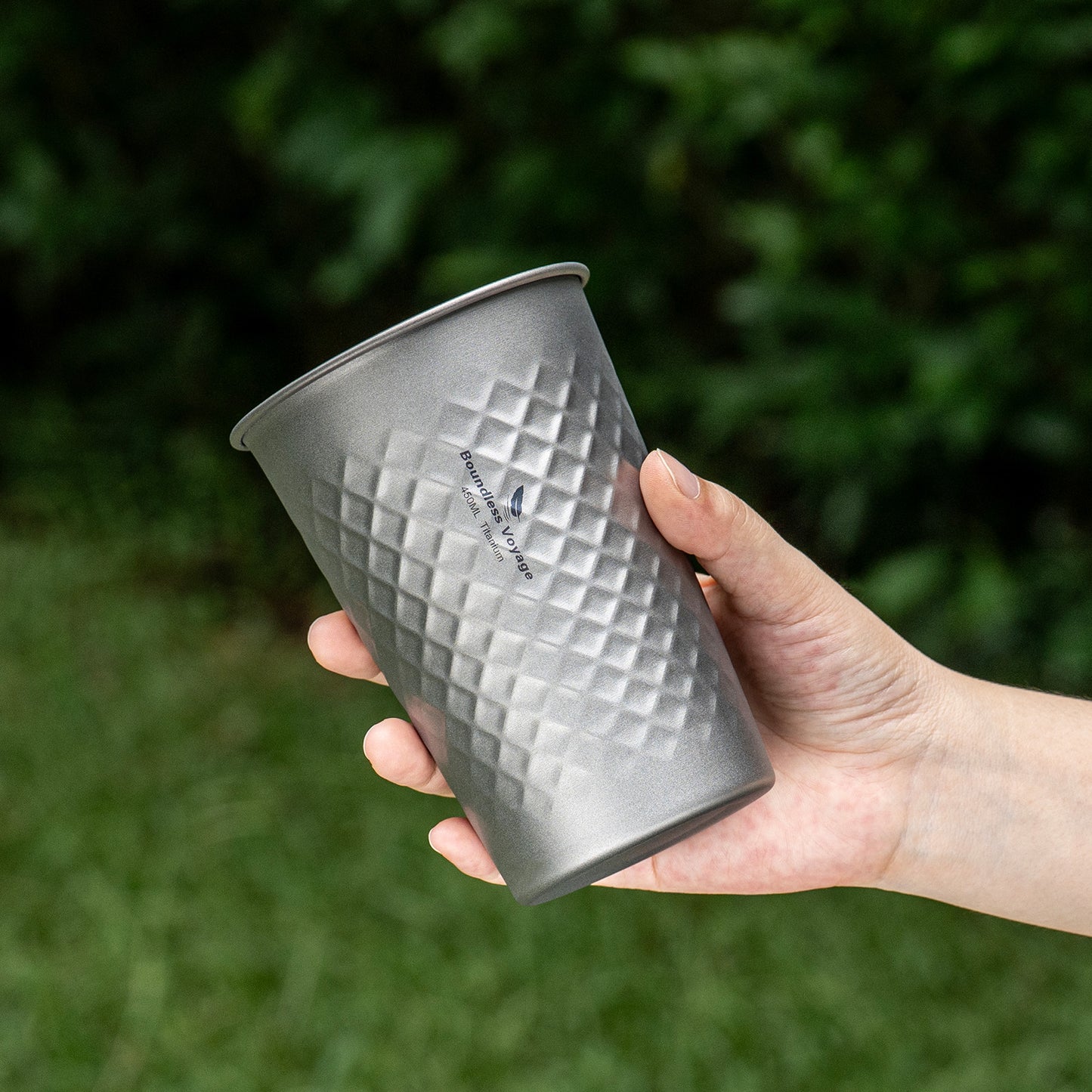 Boundless Voyage Titanium Stackable Cup 450ml – Ultralight Reusable Metal Drinking Glass for Beer, Juice, Camping & Outdoor Adventures