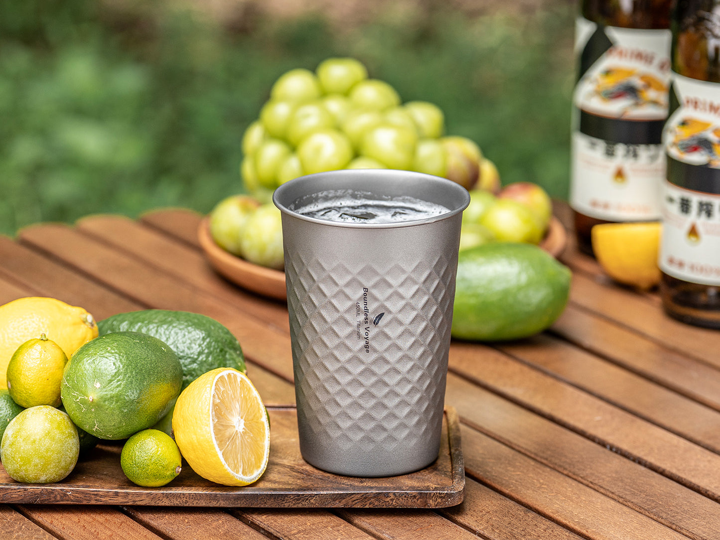 Boundless Voyage Titanium Stackable Cup 450ml – Ultralight Reusable Metal Drinking Glass for Beer, Juice, Camping & Outdoor Adventures