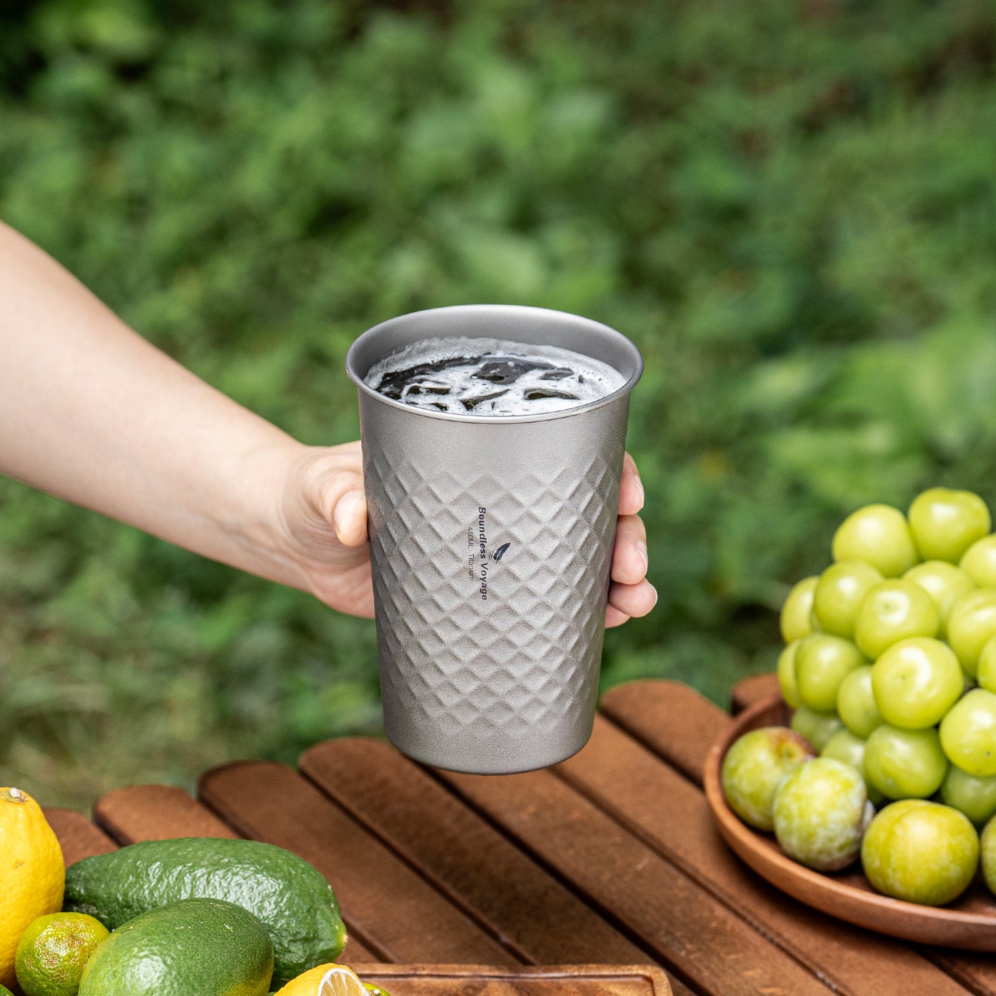 Boundless Voyage Titanium Stackable Cup 450ml – Ultralight Reusable Metal Drinking Glass for Beer, Juice, Camping & Outdoor Adventures