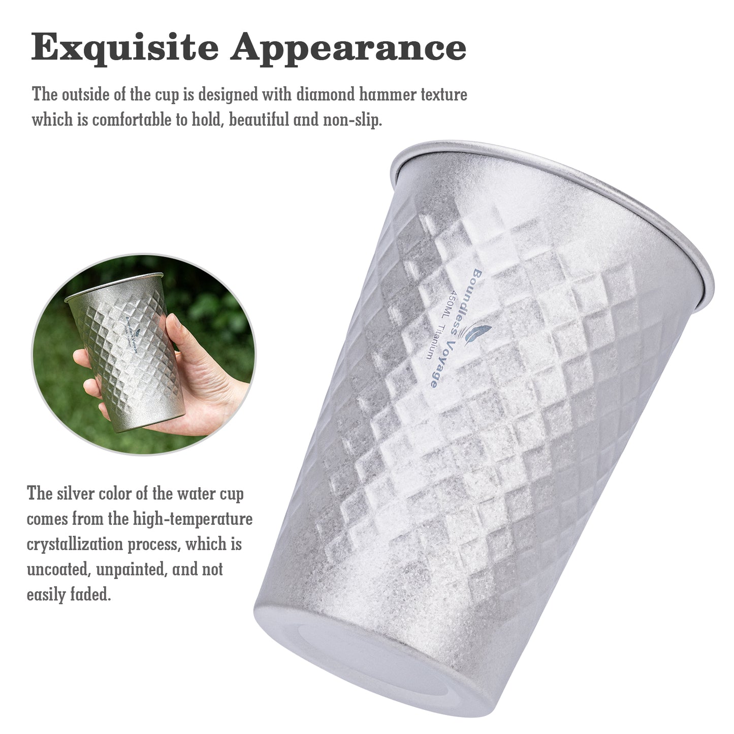 Boundless Voyage Titanium 450ml Stackable Cup – Premium Reusable Metal Drinking Glass for Beer, Juice, Camping & Outdoor Use